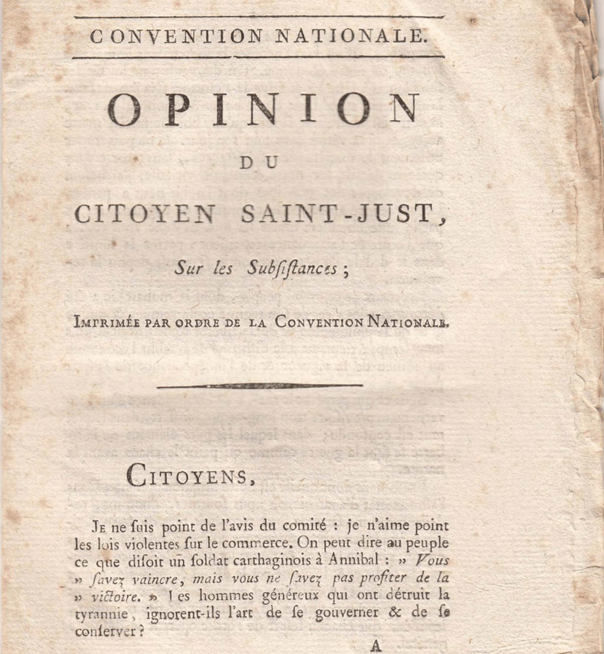 5. Saint-Just, Discours sur les subsistances, 29 nocvembre 1792, édition originale