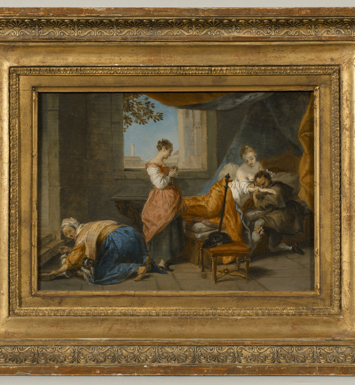 6. Nicolas Vleughels, Le petit chien qui secoue de l’argent et des pierreries, 1732, huile sur bois